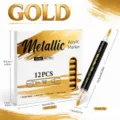 Rotuladores acrílicos metálicos 12pz doble punta bolígrafos dorados para tarjetas - Doble Punta Suave y Dura / 12 Piezas / Dorado