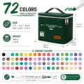 Set de rotuladores de alcohol 72 colores doble punta con bolsa verde, kit de dibujo. - 72 Colores