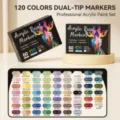 Juego de rotuladores acrílicos de doble punta, bolígrafos impermeables de secado rápido para dibujo. - 60 Piezas 120 Colores
