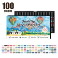 Set de 100 Rotuladores Acrílicos de Doble Punta, Bolígrafos de Pintura Impermeables para Manualidades - Juego de 100 rotuladores de doble punta