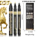 Liquid Chrome Marker Pen Gold Silver Mirror Metal Paint Pen 3 Pcs Set for Model Painting - 3-Pack Electroplated Gold