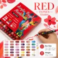 Set van acrylverfmarkers met dubbele punt, 72 levendige kleuren voor tekenen en knutselen. - Roodtinten [36 stuks, 72 kleuren]