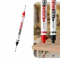 Dual color long nib marker pen with 21mm extended tip, perfect for woodworking and deep hole marking. - Black and Red
