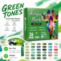 72 Colores Rotuladores de Pintura Acrílica Doble Punta para Dibujo, Pintar Piedras y Arte. - Tonos verdes [36 piezas, 72 colores]