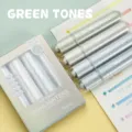 Pastel aesthetic highlighters set, 4 soft colored markers for student note-taking and journaling. - Chisel Tip / Green Series
