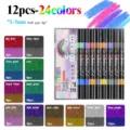 Double head double color glitter markers set for student painting, art drawing and highlighting. - 12 Pcs/24 Colors (PVC Boxed)