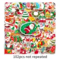 102 Stueck wasserdichte Weihnachtssticker, süsse Cartoon Santa Aufkleber für Koffer Skateboard. - Weihnachts-Cartoon / 102 Stück/Packung / Mehrfarbig