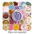 50pcs Vintage Wax Seal Stickers Set, Aesthetic Relief Sealing Stamp Graffiti Decals for Diary - 50 Pcs Wax Seals - 1651X
