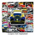 112pcs pegatinas de graffiti de coche deportivo de dibujos animados para maleta patinete movil - Coche Modificado de Dibujos Animados / 112 Piezas/Paquete / Multicolor