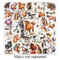 50pcs watercolor horse stickers, waterproof graffiti decals for water bottles, laptops, luggage - Ink Horse Style / 50 Pieces/Pack