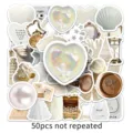 50 Stk. weiße ästhetische Sticker Pack wasserdicht süß trendy Journaling DIY Deko - 50 Stück/Packung / Weiß