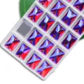Strass en verre rectangulaires à coudre avec double trou, boutons en cristal AB. - 8x10mm 48 Pièces/Paquet / 39 Rouge Foncé AB