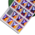 Strass en verre AB rectangulaire a coudre avec deux trous pour vetements de mode DIY. - 8x10mm 48 Pièces/Paquet / 34 Rouge Orange AB