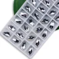Transparante markies glazen strass steentjes met naaigaatjes voor trouwjurken en kleding. - 9*18 mm 28 st./pak / Zilver