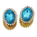 Accessoire bijou en strass ovale bleu avec base dores, diamant double couche pour bricolage. - Bleu clair