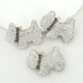 Pendeloques scintillantes chien Scottie en strass avec collier clouté pour porte-clés 3pcs - Blanc
