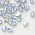 Teardrop crystal rhinestones with claw settings for DIY sewing, clothing, and phone case decor. - 50 Pieces/Pack / 8x13mm Teardrop Silver Base White Moonlight