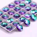 Shiny purple green glass sew on rhinestones flatback crystals for DIY garment accessories. - 12mm 40 Pieces/Pack / 52 Green Flame