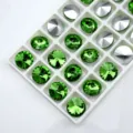 Green pointed bottom glass rhinestones, faceted crystals for jewelry making and DIY crafts. - Grass Green