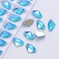 Blauwe AB Kleur Bijl Vorm Opsnaaibaar Glas Strass Steentjes Dubbele Gaten DIY Accessoires - 9x14 mm, 48 stuks/verpakking / Meerblauw AB