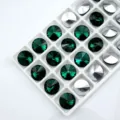Round pointed back glass crystal stones, dark green and silver foil diy diamond charms for jewelry. - Peacock Green