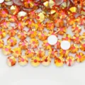 Vista detallada de pedrería plana AB con borde dorado para arte de uñas DIY y decoración. - 303 Base plateada - Naranja Hermes místico