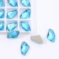 Light blue axe-shaped crystal rhinestones with dual sewing holes for wedding dresses and gowns. - 9*14mm 48 Pcs/Sheet / Lake Blue