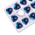 Blue triangle sew-on rhinestones detail view, crystal glass flatback stones for DIY garments. - 06 Hole Blue