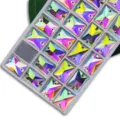 Strass en verre couleur AB à coudre perles de cristal plates rectangulaires pour vêtements artisanat - 8x10mm 48 Pièces/Paquet / 02 Couleur AB