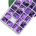 Strass en verre violet rectangulaire, cristaux plats à double trou pour accessoires de vêtement. - 8x10mm 48 Pièces/Paquet / Violet