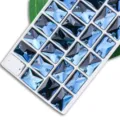 Bleu rectangulaire verre coudre strass double trou cristal boutons plats variante - 8x10mm 48 Pièces/Paquet / Bleu Paon