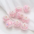 Pink DIY flower ball beads with rhinestones and pearls for beaded pens, bracelets and bag chains. - 22mm / Pink