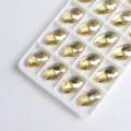 Strass de cristal en forma de gota dorados para coser doble agujero vidrio accesorio - 13x22mm 20 Piezas/Paquete / Champaña Dorado