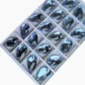 Estrás de cristal de vidrio en forma de lágrima azul claro doble agujero accesorios de disfraces - 13x22mm 20 Piezas/Paquete / Azul Muy Claro