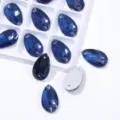Piedras de estrás de vidrio gota azul oscuro para coser doble agujero plano DIY - 11x18mm 28 Piezas/Paquete / Azul Oscuro