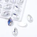 Diamantes de imitación de vidrio en gota con dos agujeros para coser parte trasera plana DIY - 13x22mm 20 Piezas/Paquete / Luz de Luna de Cristal
