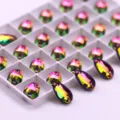 Strass de cristal lágrima multicolor parte trasera plana para coser cuentas de vidrio para joyería DIY - 17x28mm 12 Piezas/Paquete / 50 Llama Roja