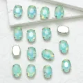Oval glass rhinestones with claw settings, perfect for DIY garment sewing and craft decor. - 10x14mm 20 Pcs/Pack / 49 Light Green Opal Mocha