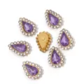 DIY teardrop purple rhinestone claw buttons for apparel garment hair accessories crafts decor - Inner Rhinestones 6x10mm, 100 Pcs/Pack / 25 Light Purple