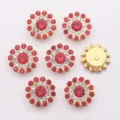 Stras Girasol Rojos 14mm Espalda Plana Coser Botones de Cristal con Base Oro Mate - 50 Piezas/Paquete / Rojo