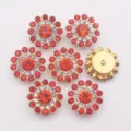 Botones de pedrería girasol 14mm parte trasera plana cristales para coser ropa diy. - 50 Piezas/Paquete / Rojo Anaranjado