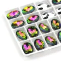 Ovale spitz zulaufende Kristallglas Strasssteine, versilberte Basis Nagelkunst DIY Schmuckzubehör. - 13x18 mm 10 Stk. / 24 Regenbogen