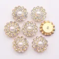 Botones de costura estrás girasol 14mm espalda plana perla cristal base metal para ropa - 50 Piezas/Paquete / Blanco perla