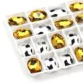 Ovale Puntvormige Strass Steentjes Zilveren Bodem Nagelkunst DIY Sieraden Decoratie - 13x18 mm 10 stks / Goudgeel