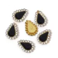 DIY teardrop black rhinestone alloy pendant charms clothing accessories craft supplies - Inner Rhinestones 6x10mm, 100 Pcs/Pack / Black