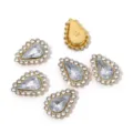 Teardrop rhinestone claw drill buttons, acrylic crystal DIY hair clothing accessories. - Inner Rhinestones 6x10mm, 100 Pcs/Pack / 01 White