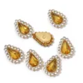 Teardrop Rhinestone DIY Button Gold Trim Acrylic Gem Accessory for Hair and Craft Use - Inner Rhinestones 6x10mm, 100 Pcs/Pack / Topaz
