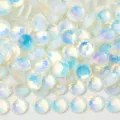 Close-up detail shot of white iridescent flatback glass rhinestones for DIY crafts and nail art. - ss6 (1.9-2.0mm) 1440 Pieces / 150T Luminous White Opal Same Color Base