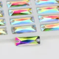Rectangular AB sew-on glass rhinestones flatback crystals for wedding dress clothing accessories - 7x21mm 24 Pcs/Pack / AB Color
