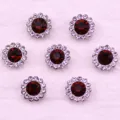 Round flower rhinestone buttons with red center and clear crystal accents for DIY crafts. - 12mm 30 Pieces/Pack / 26 Tawny
